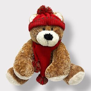 Vintage Dan Dee Collector's Choice Teddy Bear Plush with Red Knit Hat & Scarf 🐻